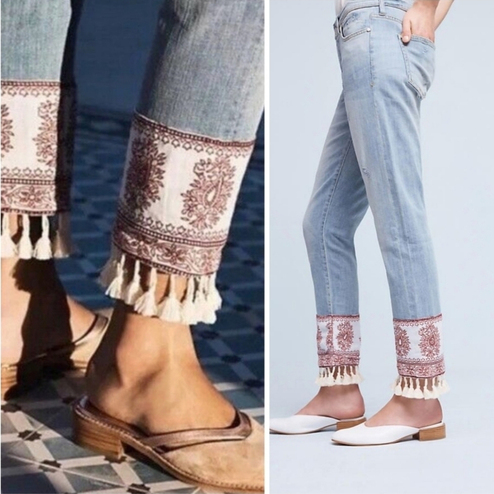 Anthropologie Pilcro The Letterpress Mid-Rise Boyfriend Jeans Fringe Size 27